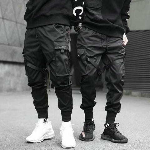 Men's Black Hip Hop Streetwear Casual Multi-pocket Pants