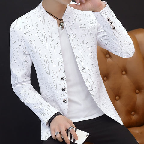 2020 Men 's Trend Casual Collar Slim Print Blazers