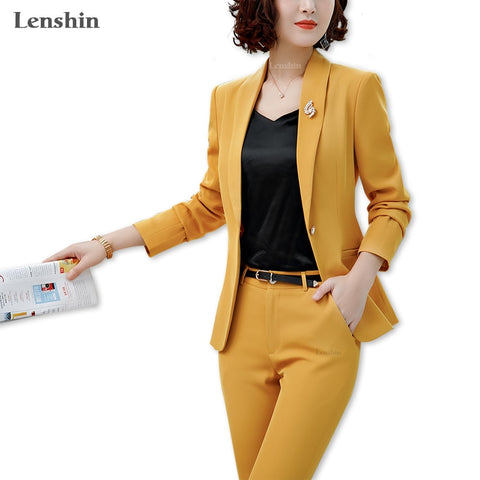 Women's Lenshin 2-Piece Shawl Collar Straight and Smooth Pant Suit