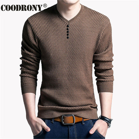 COODRONY Men's Casual V-Neck Pullover Knitted Cashmere Sweater