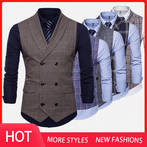 New 2019 Men's Plaid Tweed Vintage Lapel Suit Vest