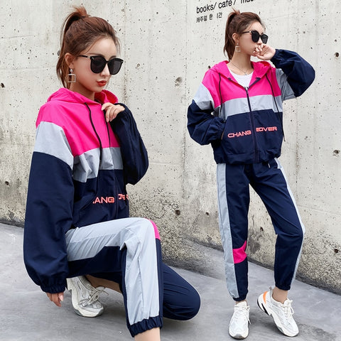 2019 Women's New Hooded 3-Color Vogue Casual Sweatsuit