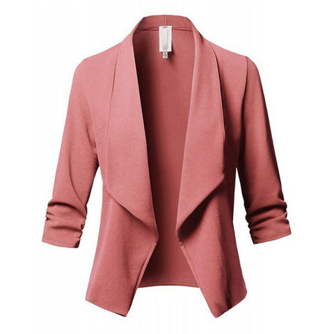 Women's Formal Casual Work Cardigan Front Notched Slim Jacket