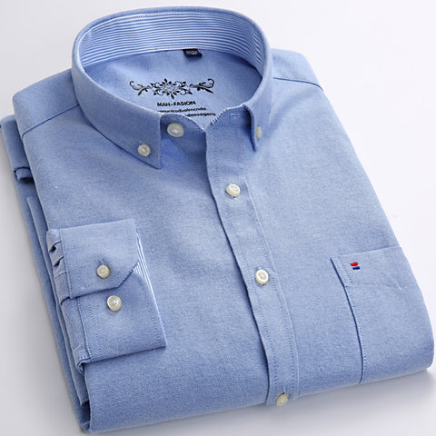 Men's Long Sleeve Left Chest Pocket Solid Oxford Dress Shirt