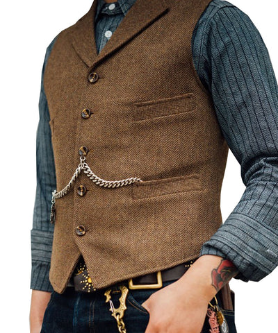 Men's Beckham Boutique Wool Tweed Slim Fit Suit Vest