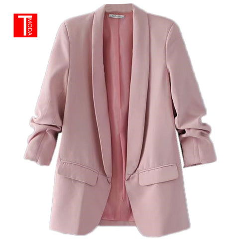 Women's Elegant Pink Long Sleeve Regular Fit Shawl Blazer